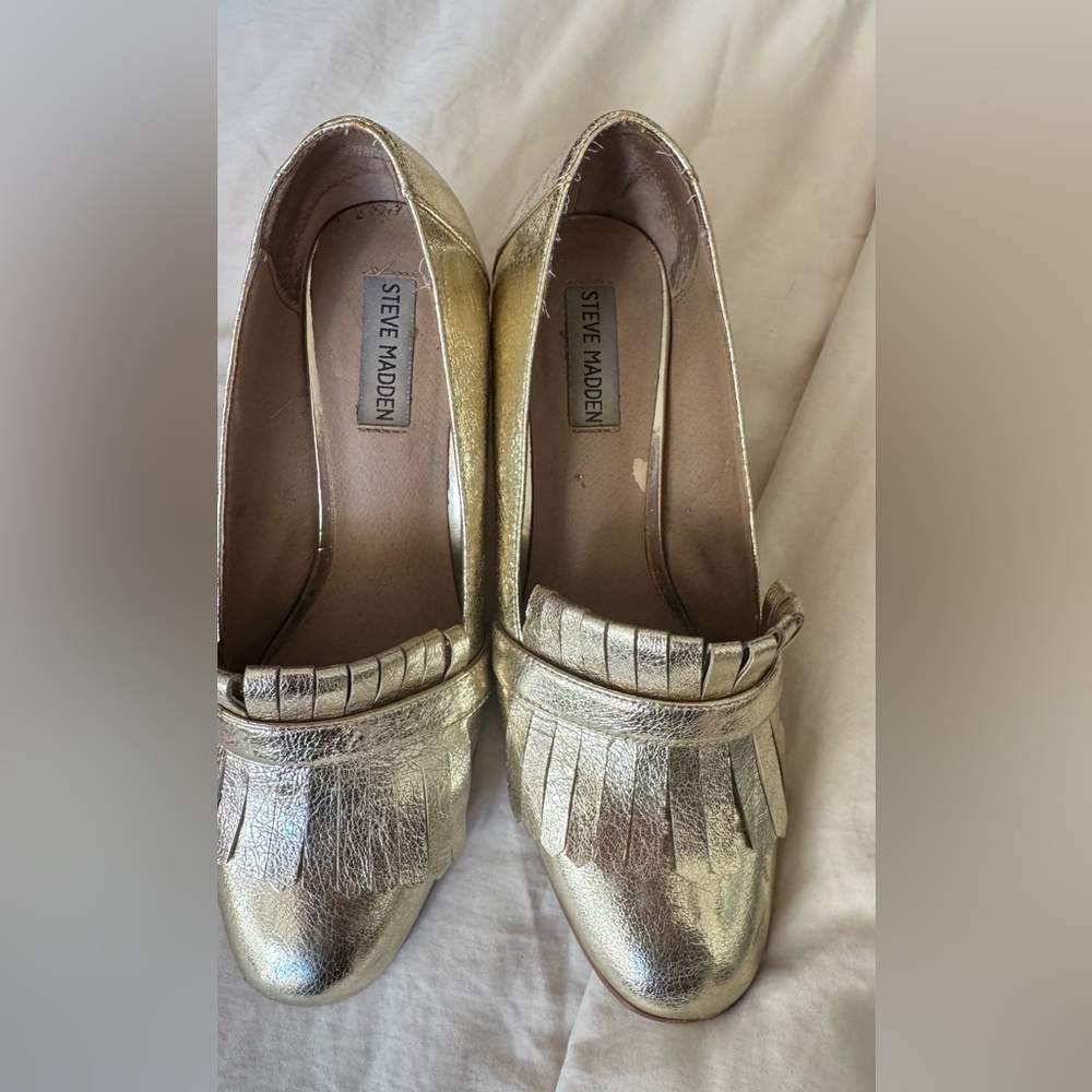 Steve Madden Metallic Gold Fringe Heels - Picture 12 of 12